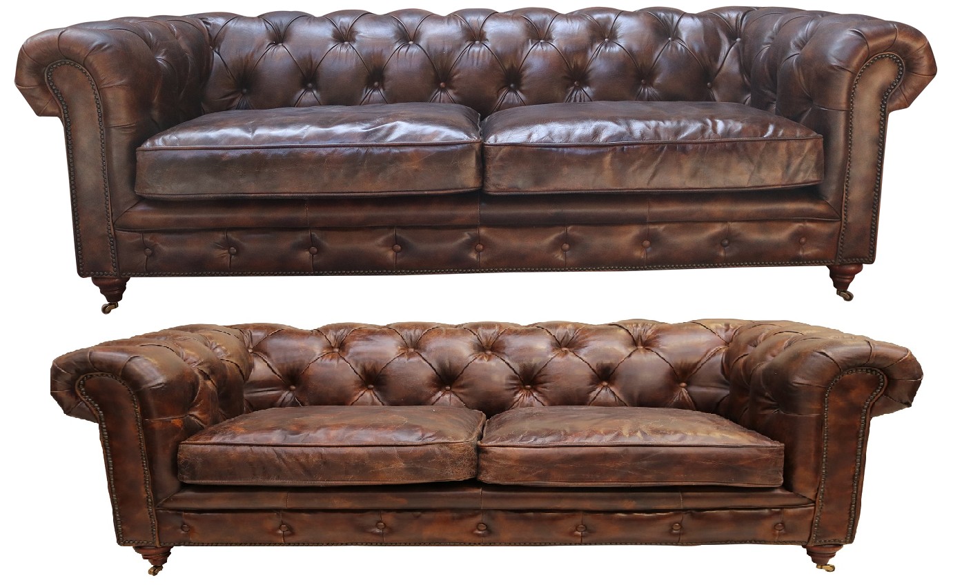 Product photograph of Vintage 3 2 Chesterfield Sofa Suite Distressed Tobacco Brown Real Leather from Chesterfield Sofas.