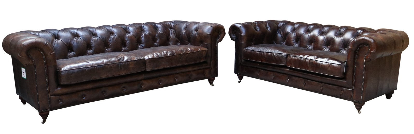 Product photograph of Vintage 3 2 Chesterfield Sofa Suite Distressed Tobacco Brown Real Leather from Chesterfield Sofas.