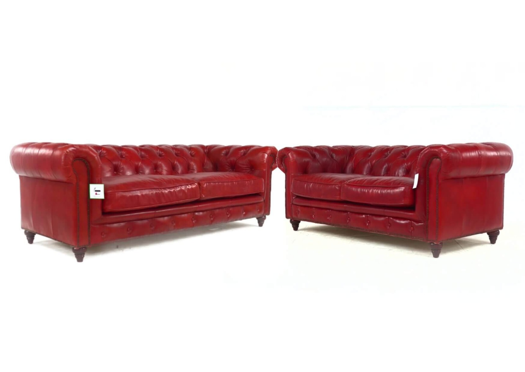 Product photograph of Vintage Chesterfield 3 2 Distressed Rouge Red Real Leather Sofa Suite from Chesterfield Sofas.