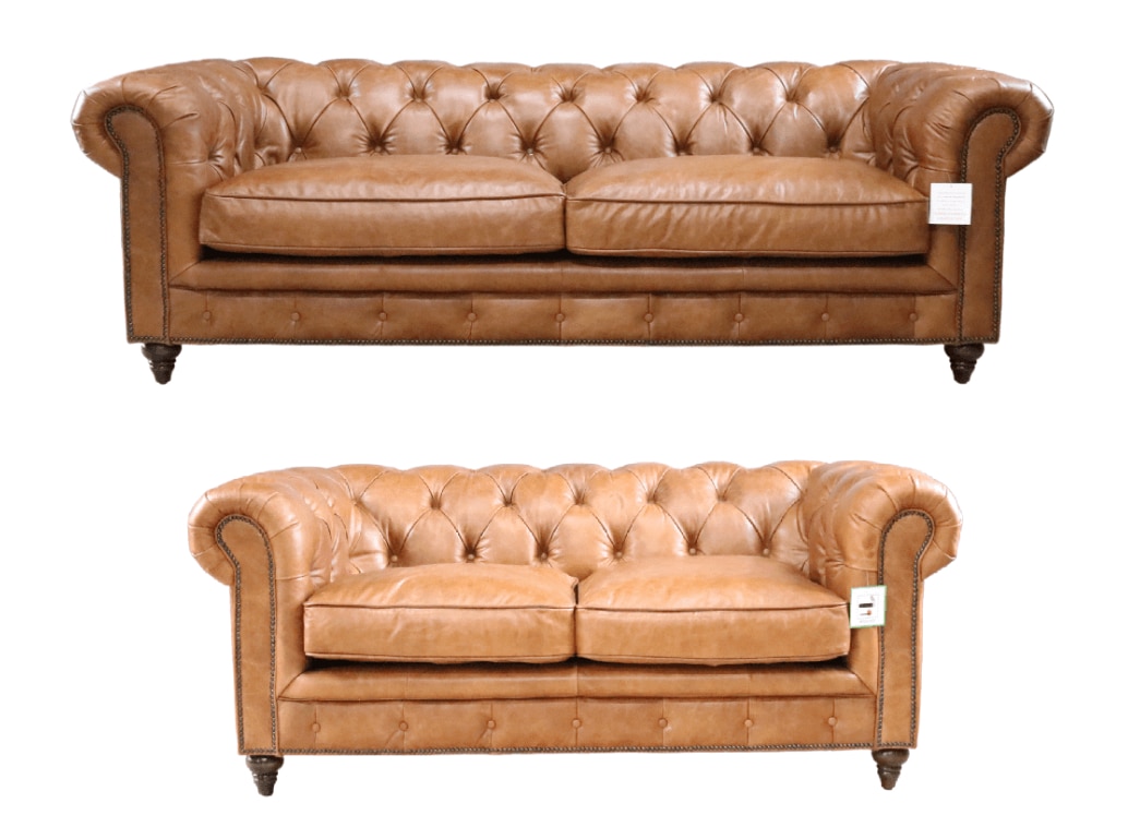 Product photograph of Vintage 3 2 Earle Chesterfield Sofa Suite Distressed Nappa Caramel Tan Real Leather from Chesterfield Sofas