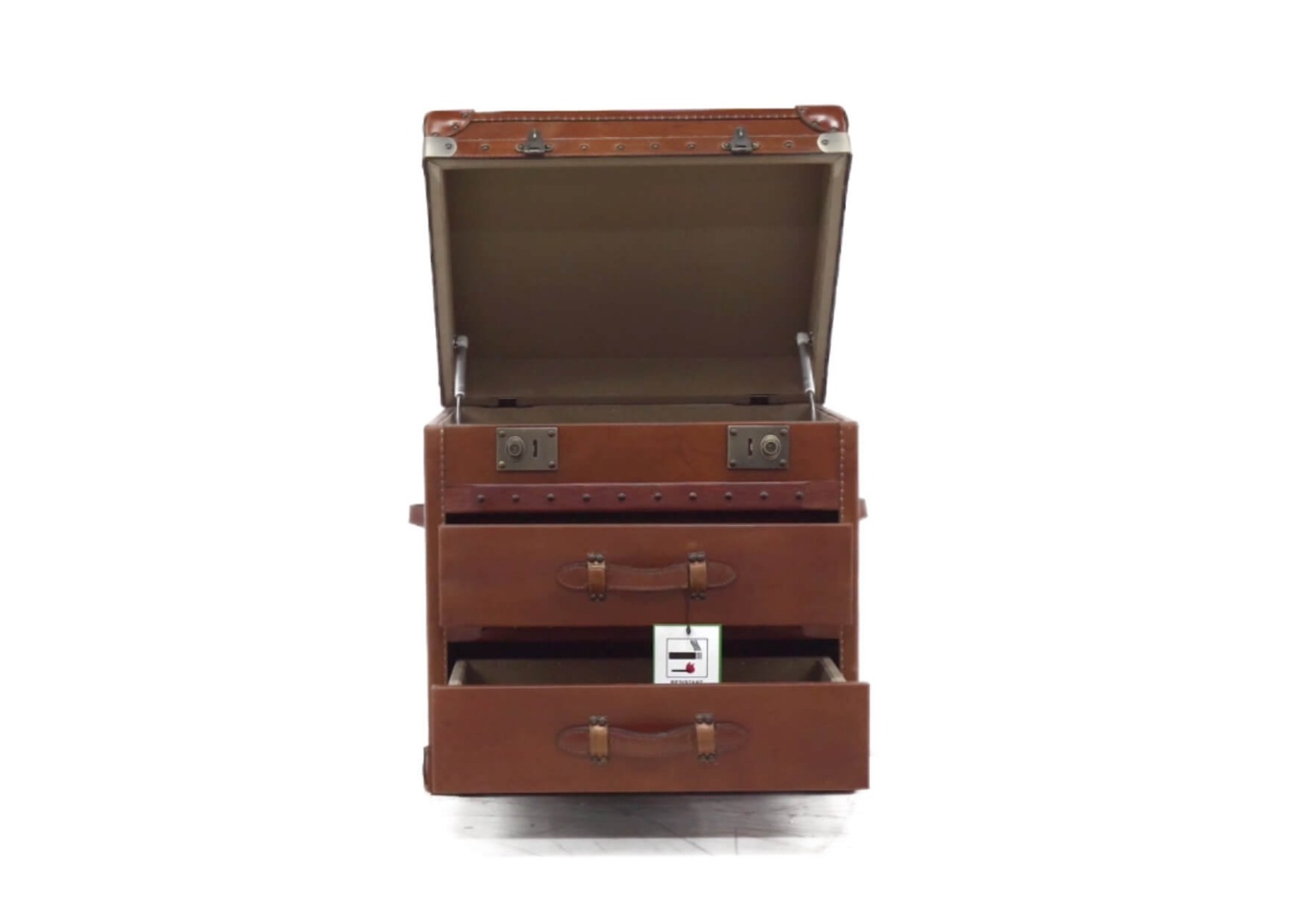 Product photograph of Vintage 2 Drawer Storage Trunk In Tan Real Leather from Chesterfield Sofas.