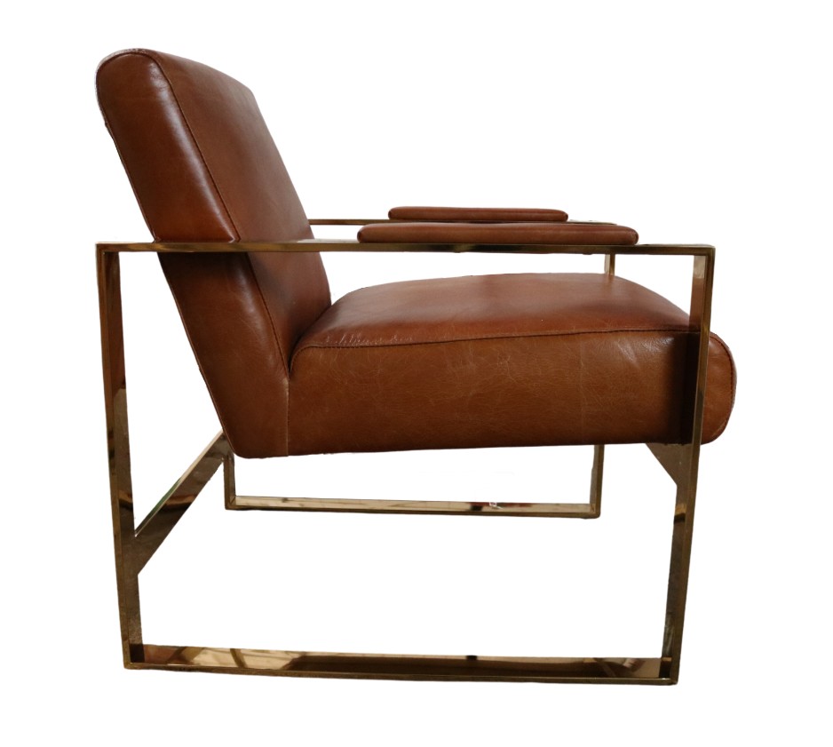 Product photograph of Vintage Armchair Distressed Tan Real Leather And Gold Stainless Steel from Chesterfield Sofas.