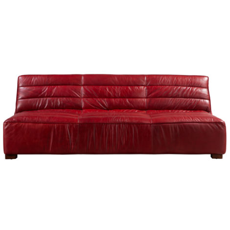 Product photograph of Vintage Armless Retro 3 Seater Sofa Settee Distressed Rouge Red Real Leather from Chesterfield Sofas