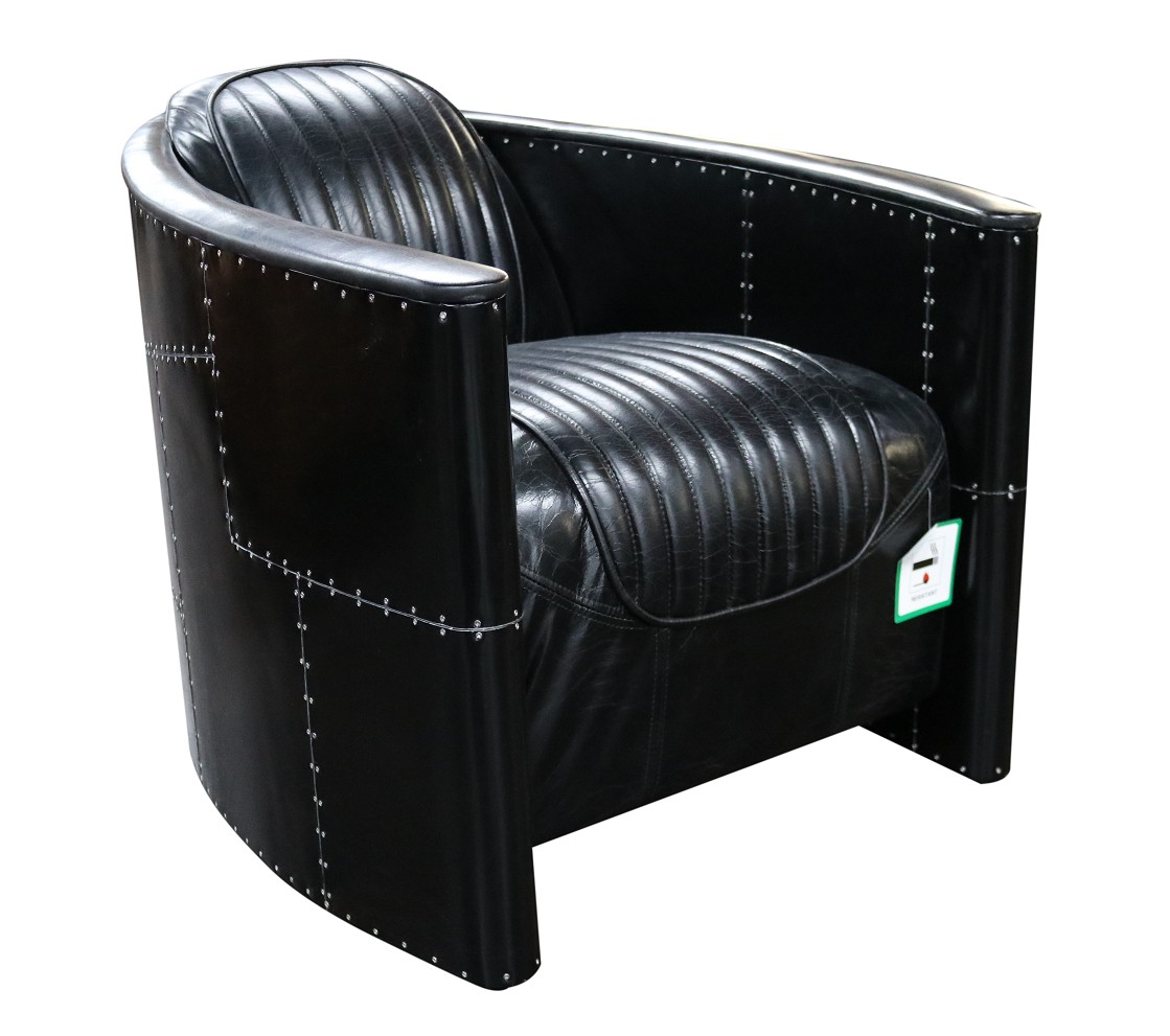 Product photograph of Vintage Aviator Stealth Pilot Distressed Black Leather Chair from Chesterfield Sofas
