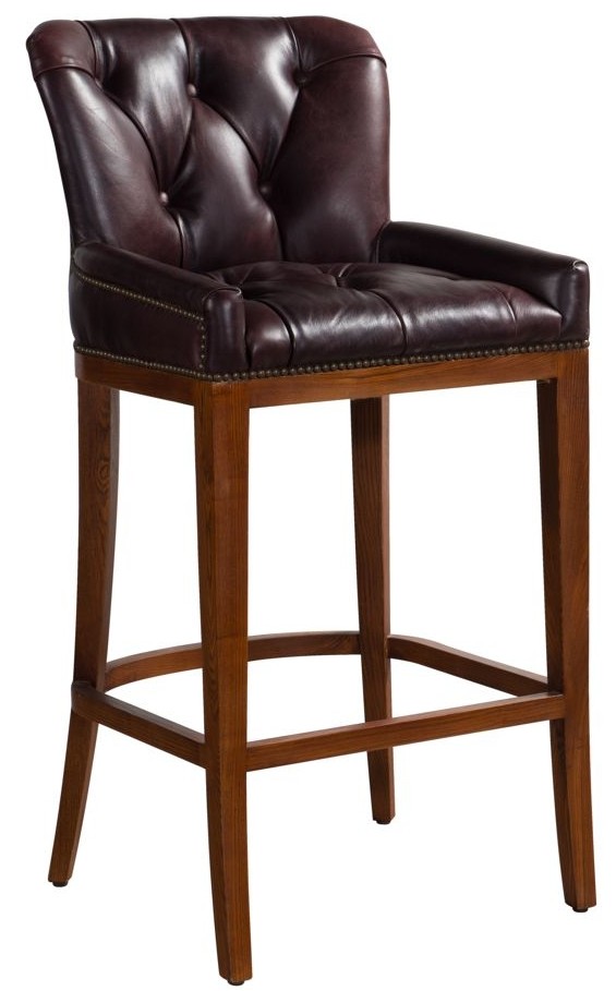 Product photograph of Vintage Buttoned Seat Bar Stool Distressed Brown Real Leather from Chesterfield Sofas