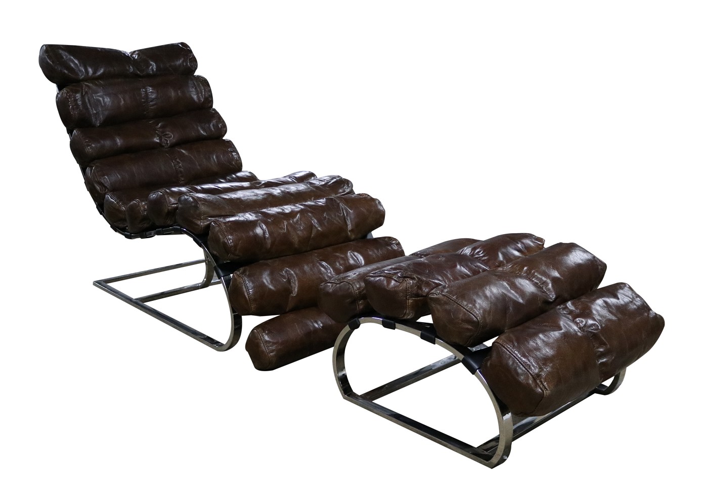 Product photograph of Vintage Chaise Lounge With Footstool Brown Distressed Real Leather from Chesterfield Sofas