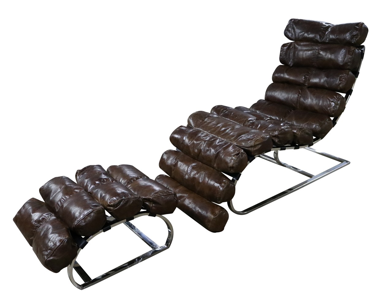 Product photograph of Vintage Chaise Lounge With Footstool Brown Distressed Real Leather from Chesterfield Sofas.