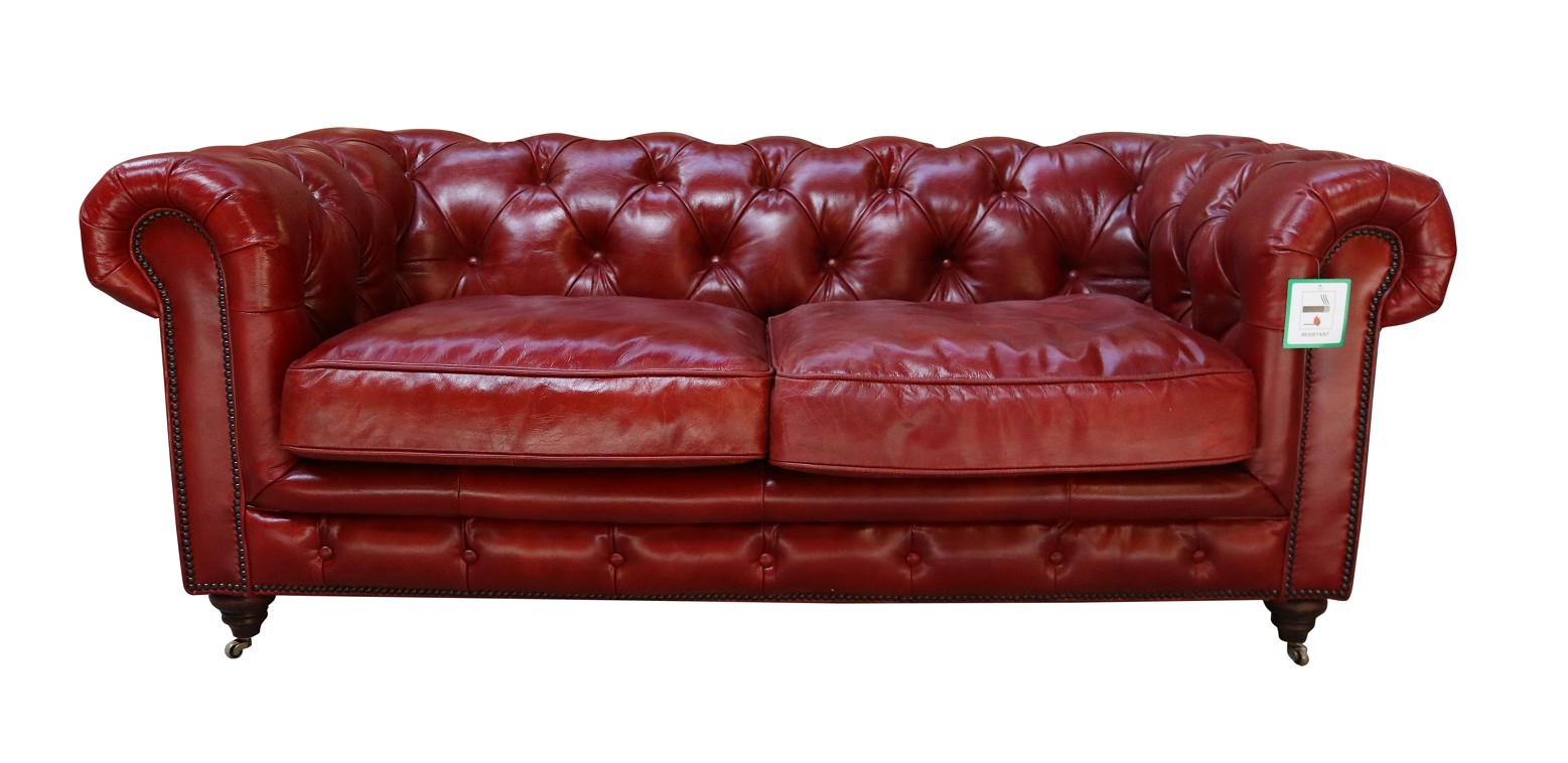 Product photograph of Vintage Chesterfield 2 Seater Distressed Rouge Red Real Leather Sofa from Chesterfield Sofas