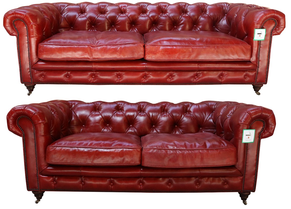 Product photograph of Vintage Chesterfield 3 2 Distressed Rouge Red Real Leather Sofa Suite from Chesterfield Sofas
