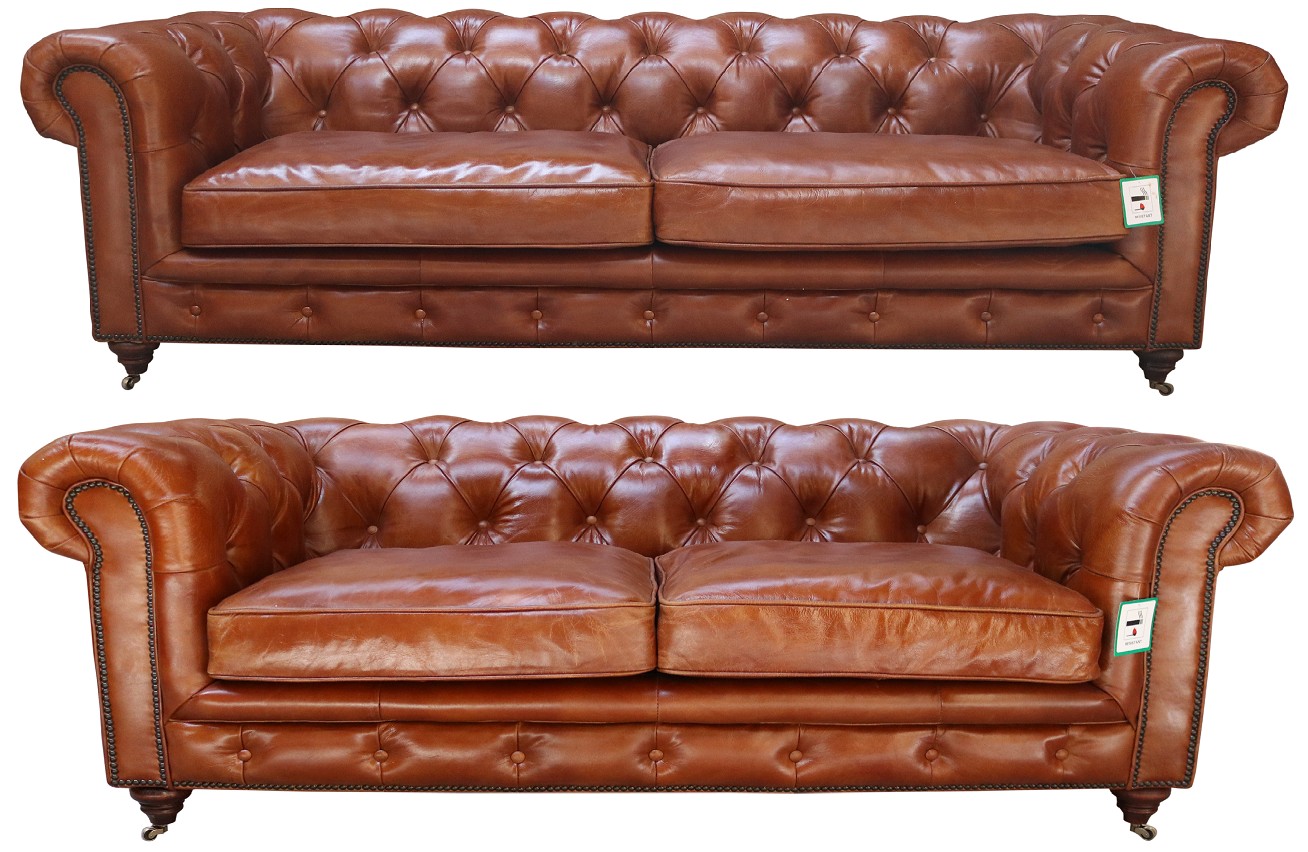 Product photograph of Vintage Chesterfield 3 2 Seater Sofa Suite Distressed Tan Real Leather from Chesterfield Sofas