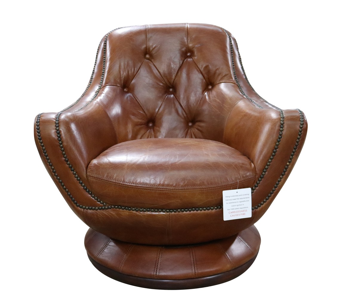 Product photograph of Vintage Chesterfield Buttoned Swivel Armchair Tan Distressed Real Leather from Chesterfield Sofas.