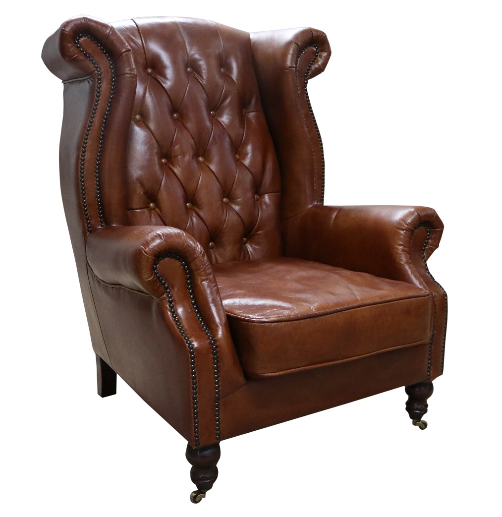 Product photograph of Vintage Chesterfield High Back Chair Distressed Tan Real Leather from Chesterfield Sofas