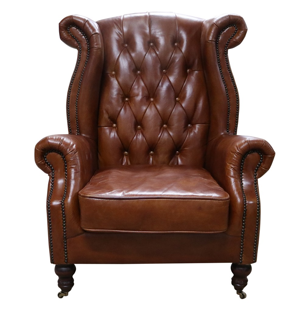 Product photograph of Vintage Chesterfield High Back Chair Distressed Tan Real Leather from Chesterfield Sofas.