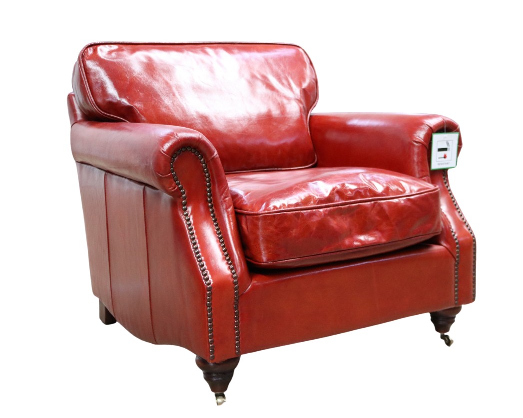 Product photograph of Vintage Colonel Armchair Rouge Red Distressed Real Leather from Chesterfield Sofas