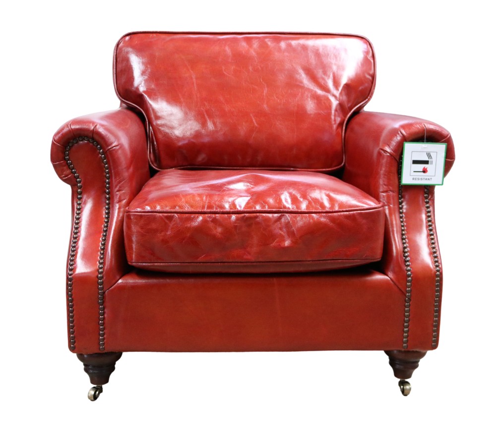 Product photograph of Vintage Colonel Armchair Rouge Red Distressed Real Leather from Chesterfield Sofas.