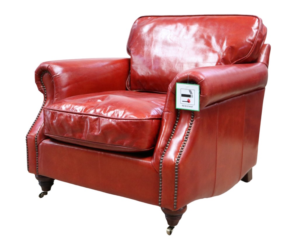 Product photograph of Vintage Colonel Armchair Rouge Red Distressed Real Leather from Chesterfield Sofas.