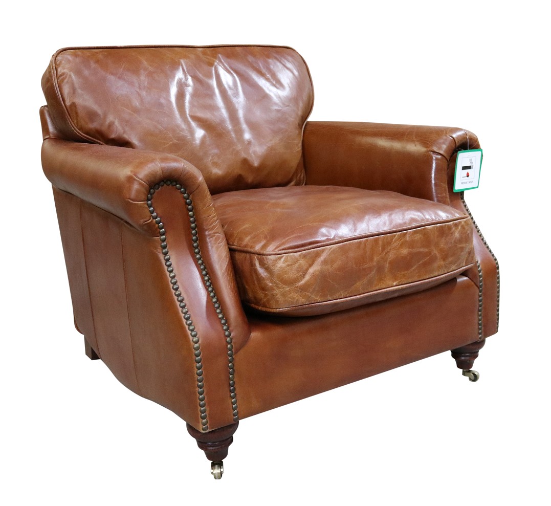 Product photograph of Vintage Colonel Armchair Tan Distressed Real Leather from Chesterfield Sofas