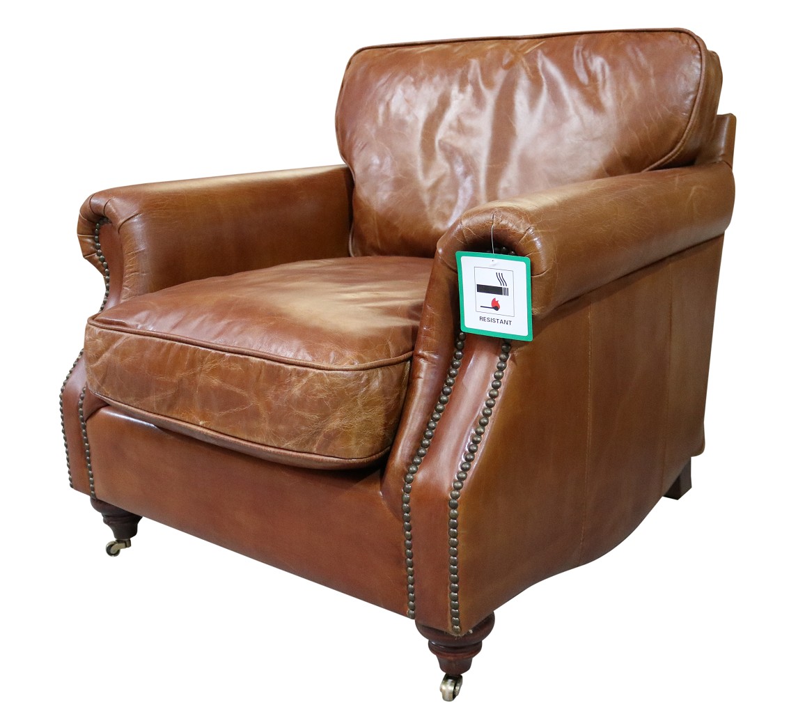 Product photograph of Vintage Colonel Armchair Tan Distressed Real Leather from Chesterfield Sofas.
