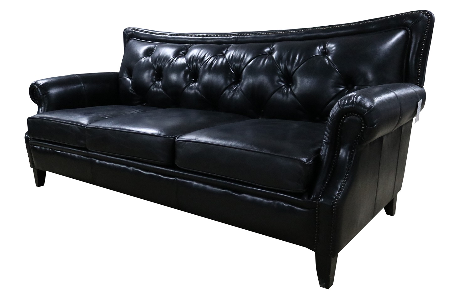 Product photograph of Connaught Genuine Chesterfield Black Vintage Distressed Leather Settee Sofa In Stock from Chesterfield Sofas.