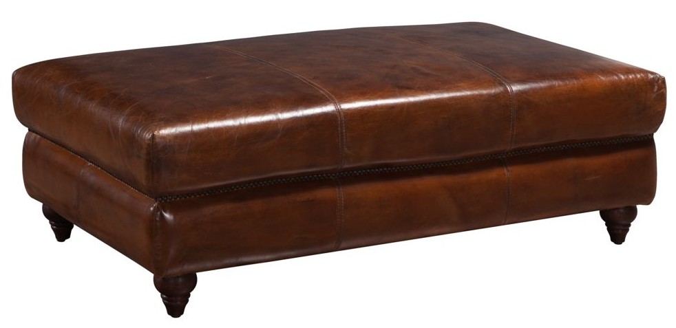 Product photograph of Vintage Custom Made Footstool Ottoman Brown Real Leather from Chesterfield Sofas