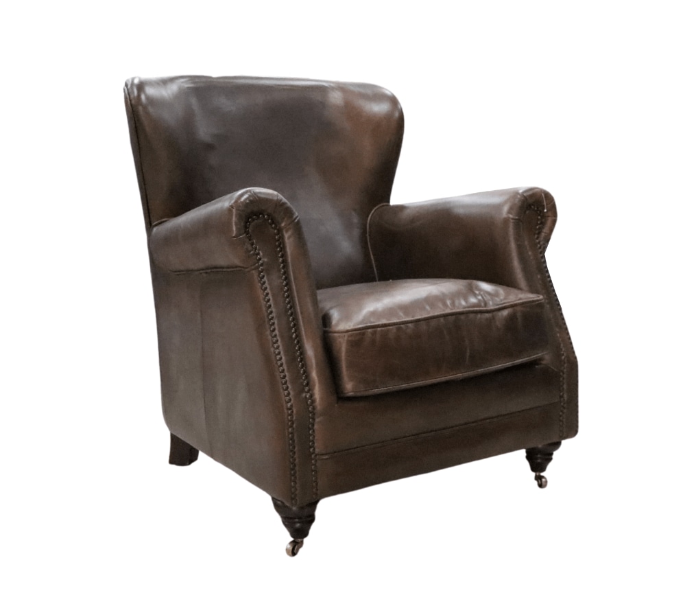 Product photograph of Vintage Custom Made High Back Armchair Distressed Brown Real Leather from Chesterfield Sofas