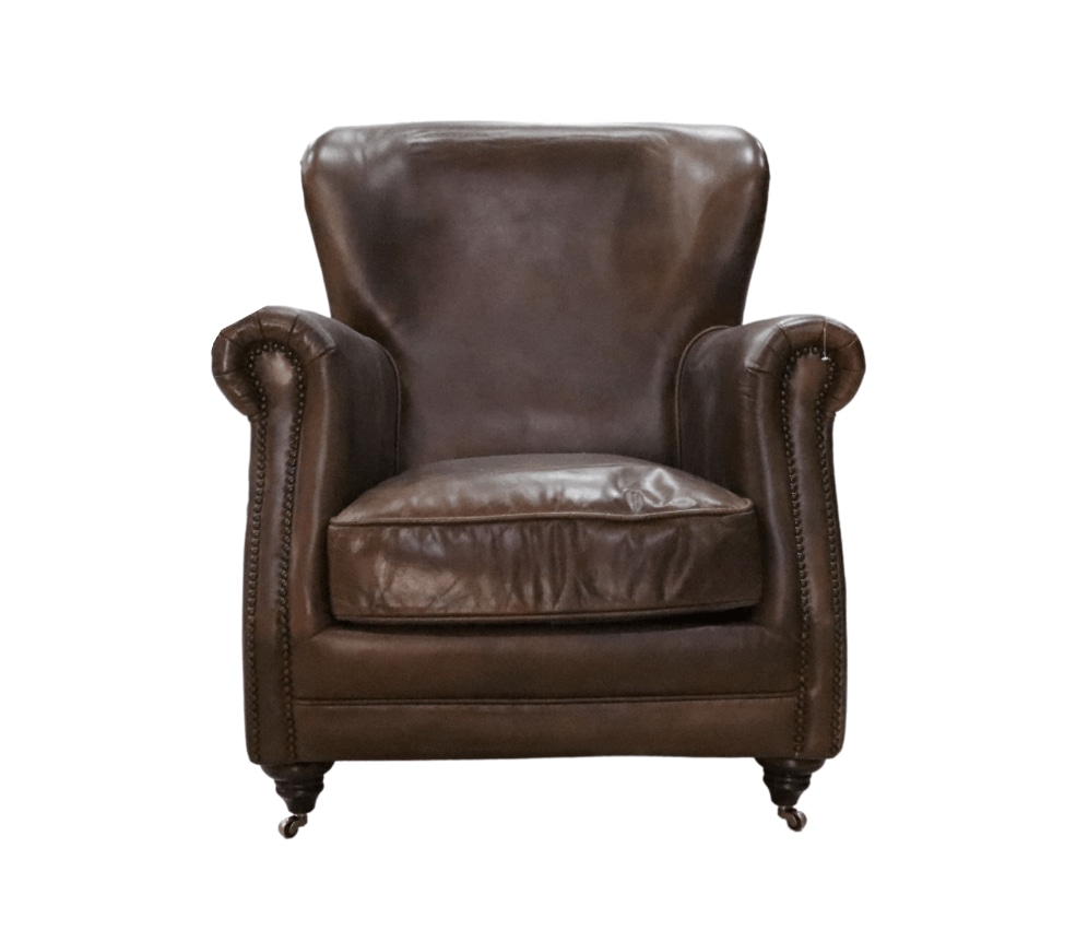 Product photograph of Vintage Custom Made High Back Armchair Distressed Brown Real Leather from Chesterfield Sofas.
