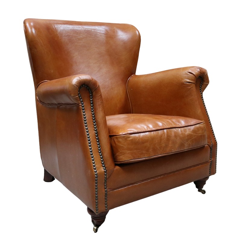 Product photograph of Vintage Custom Made High Back Armchair Distressed Tan Real Leather from Chesterfield Sofas