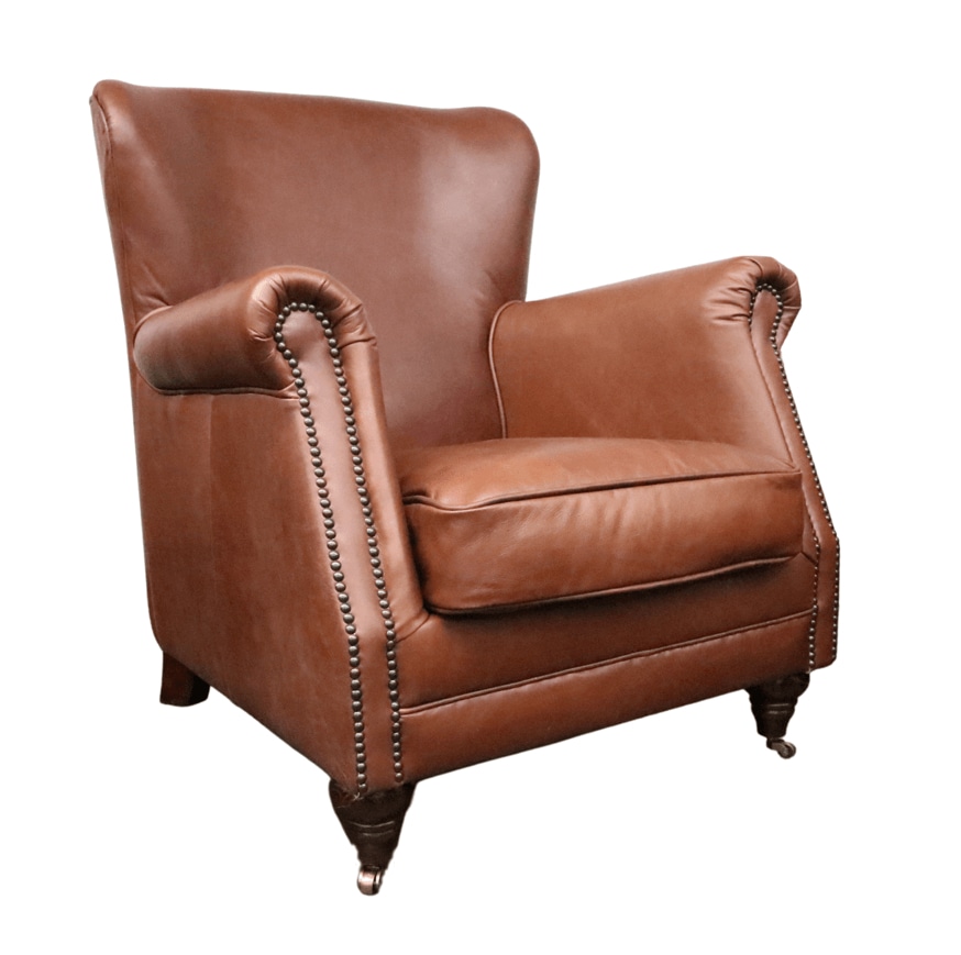 Product photograph of Vintage Custom Made High Back Armchair Nappa Chocolate Brown Real Leather from Chesterfield Sofas