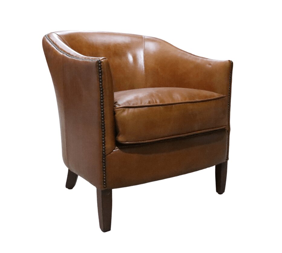 Product photograph of Vintage Custom Made Tub Chair Distrssed Tan Real Leather from Chesterfield Sofas