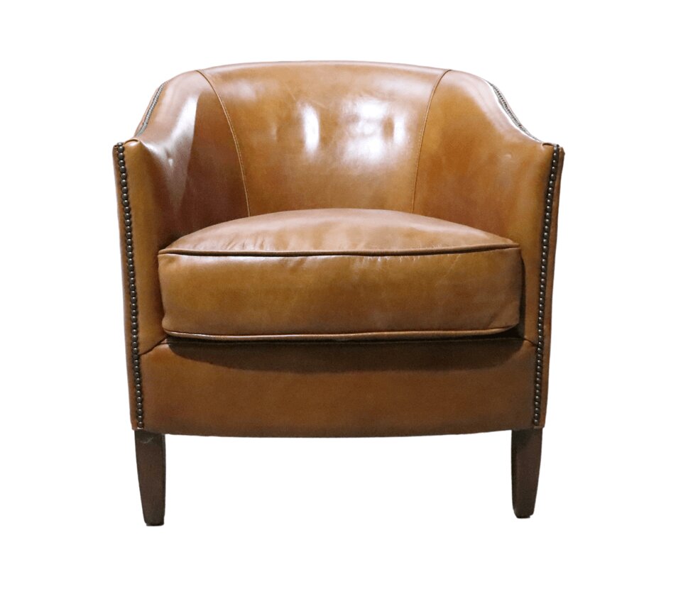 Product photograph of Vintage Custom Made Tub Chair Distrssed Tan Real Leather from Chesterfield Sofas.