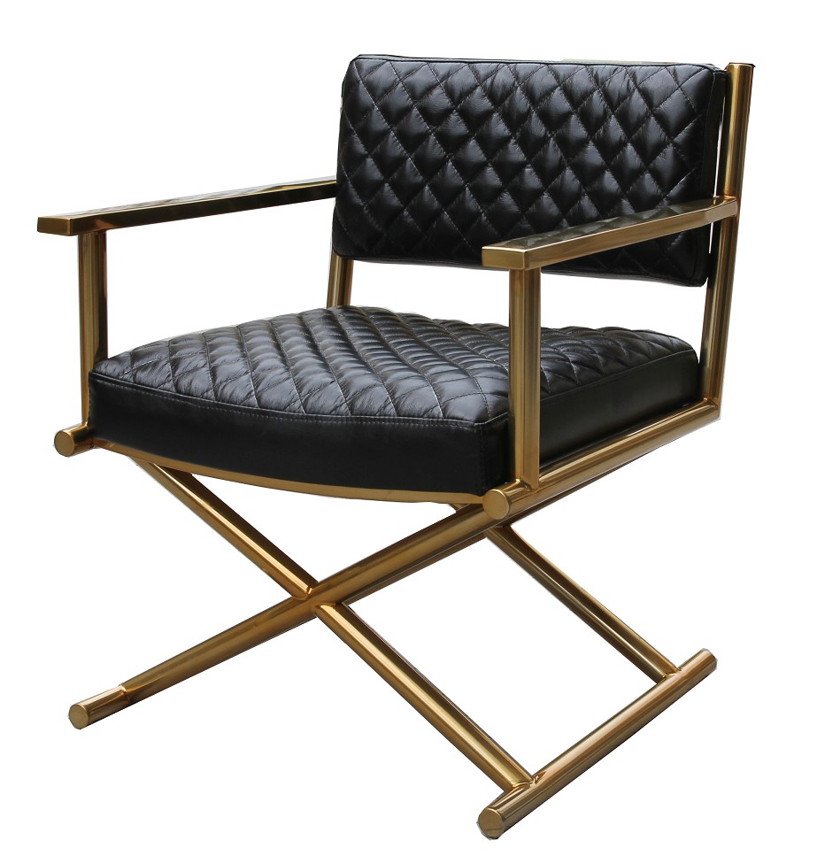 Product photograph of Vintage Directors Gold Frame Armchair Black Real Leather from Chesterfield Sofas