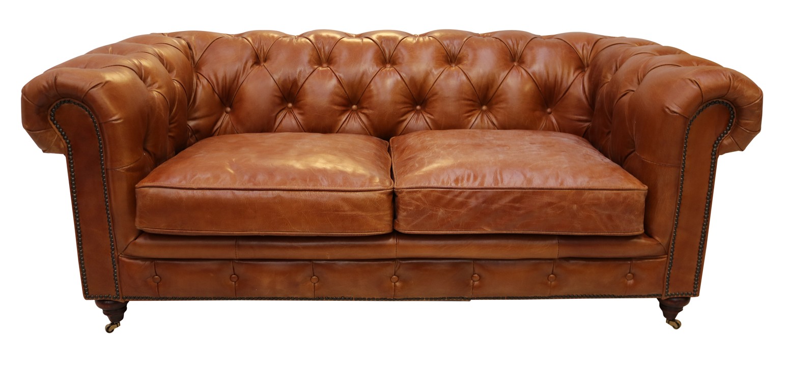 Product photograph of Vintage Distressed Chesterfield 2 Seater Vintage Tan Leather Sofa from Chesterfield Sofas.