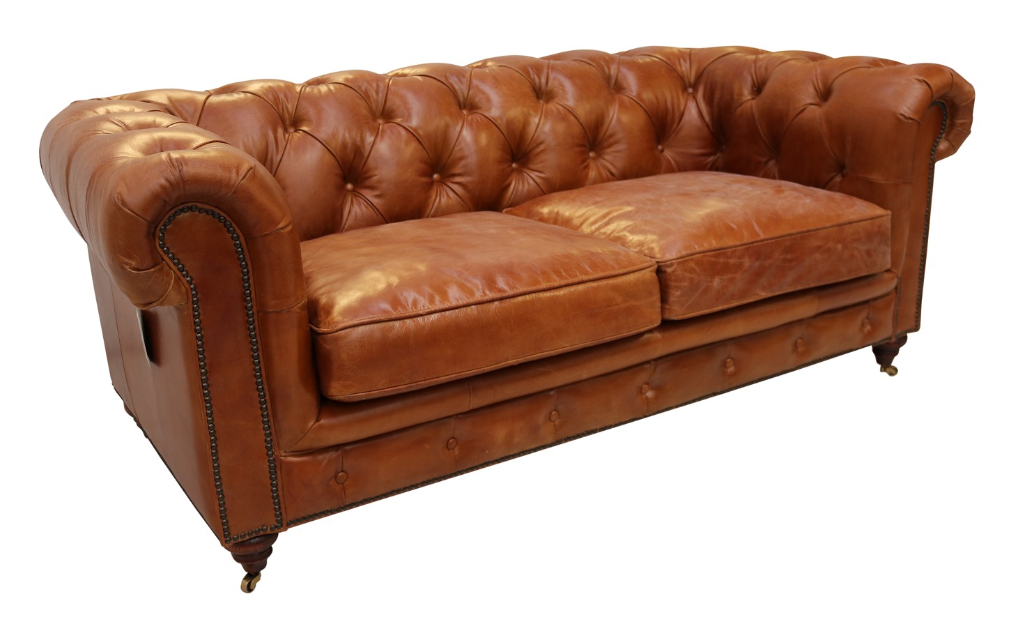 Product photograph of Vintage Distressed Chesterfield 2 Seater Vintage Tan Leather Sofa from Chesterfield Sofas.