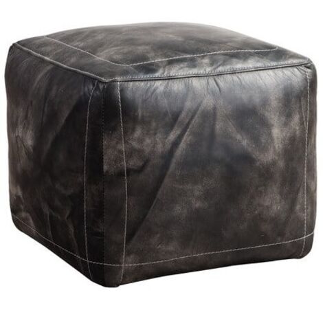 Product photograph of Vintage Distressed Footstool Pouffe Wash Black Leather In Stock from Chesterfield Sofas