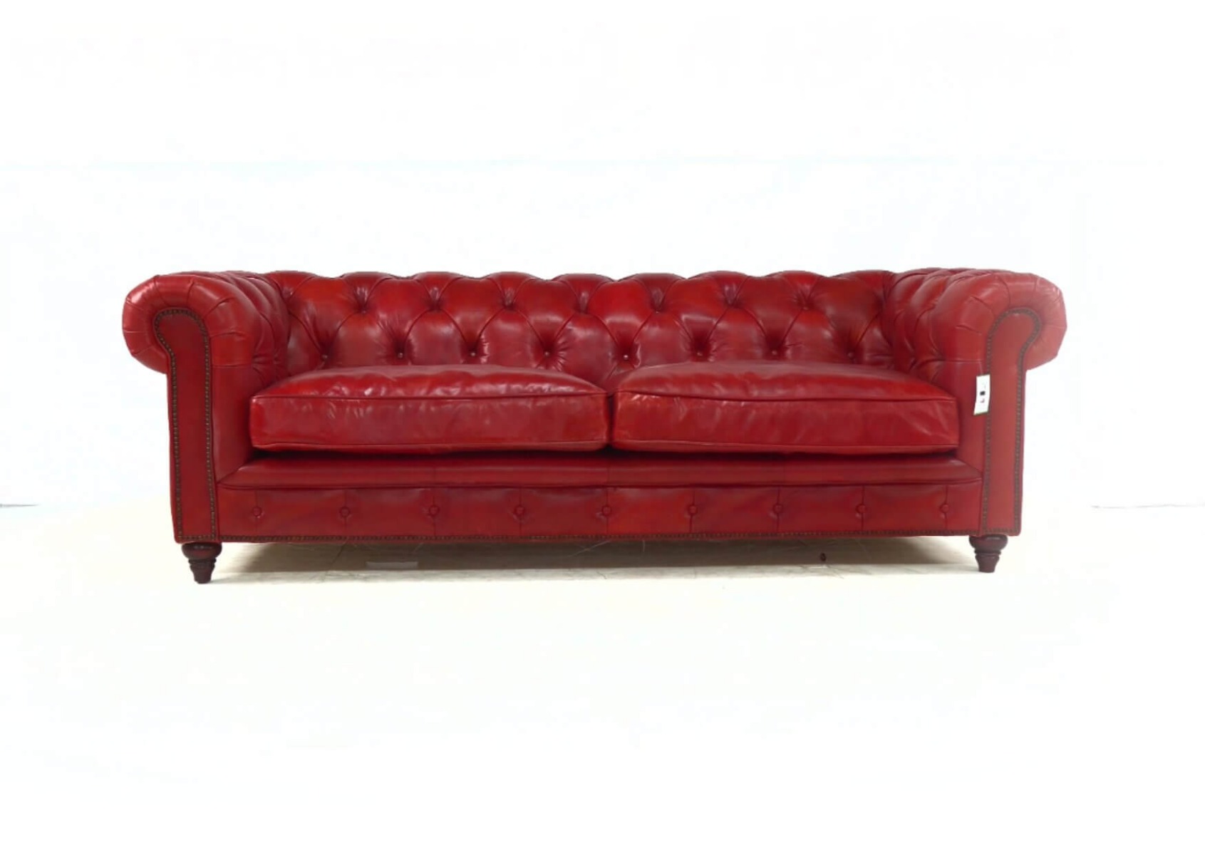 Product photograph of Vintage Chesterfield 3 2 Distressed Rouge Red Real Leather Sofa Suite from Chesterfield Sofas.