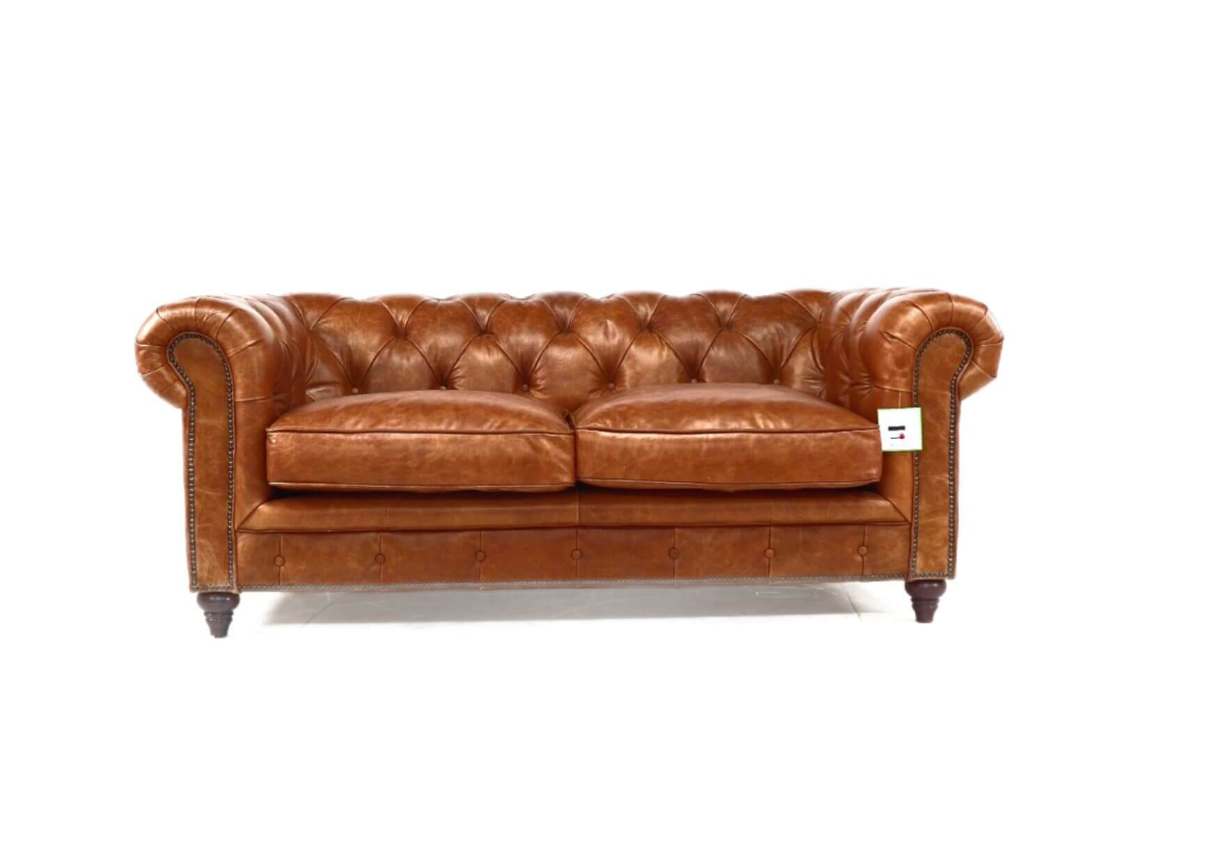 Product photograph of Vintage Distressed Chesterfield 2 Seater Vintage Tan Leather Sofa from Chesterfield Sofas