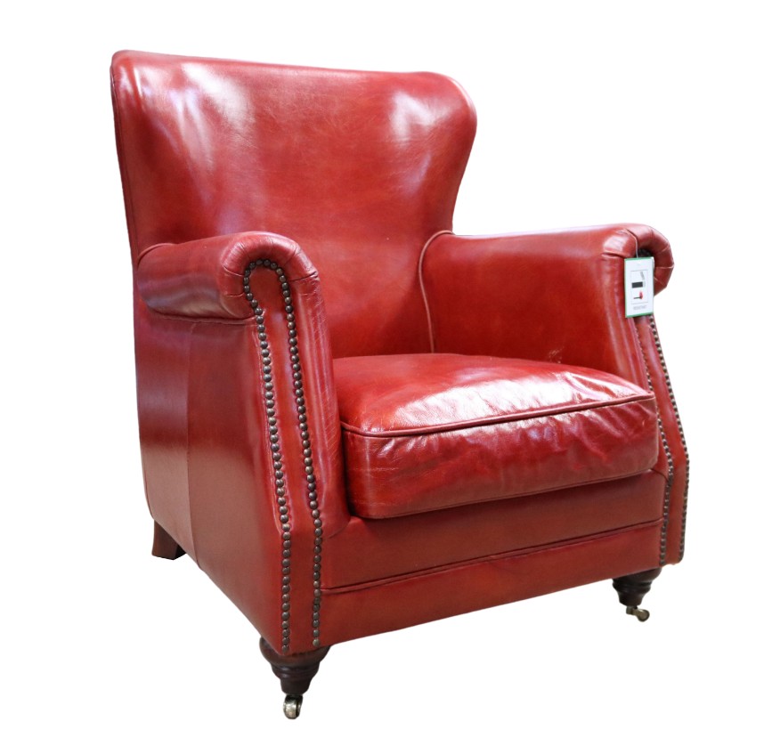 Product photograph of Vintage Genuine High Back Armchair Distressed Rouge Red Real Leather from Chesterfield Sofas