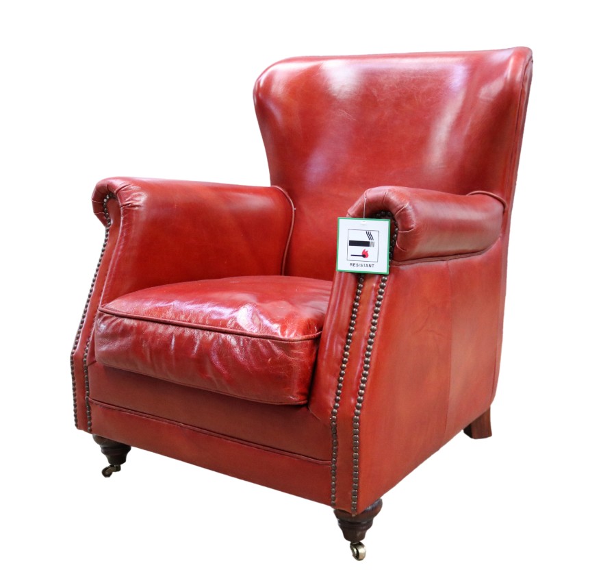 Product photograph of Vintage Genuine High Back Armchair Distressed Rouge Red Real Leather from Chesterfield Sofas.