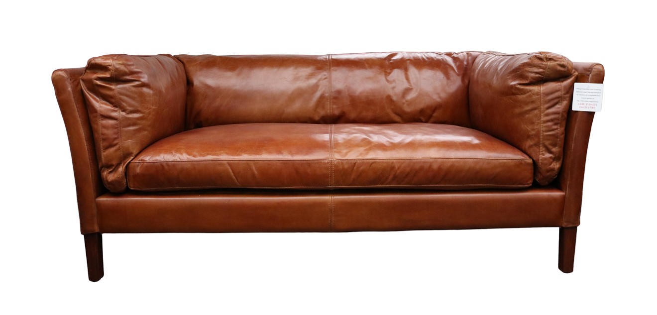 Product photograph of Vintage Groucho 3 Seater Settee Sofa Distressed Tan Real Leather from Chesterfield Sofas