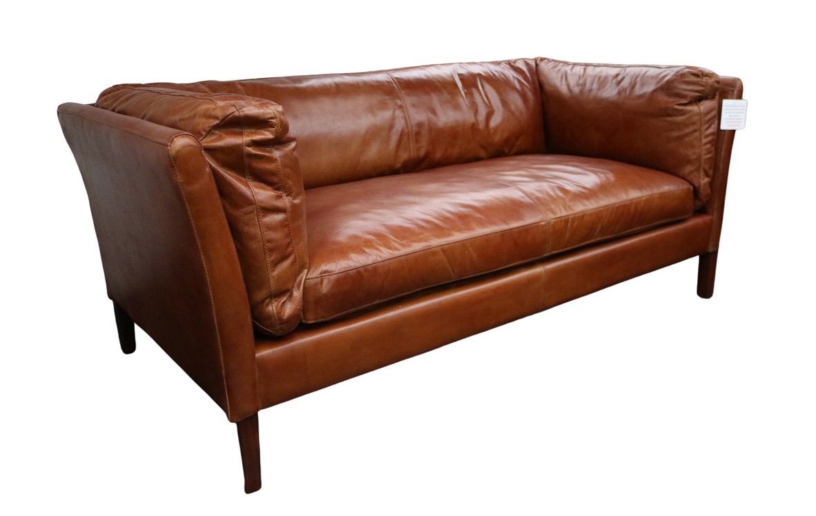 Product photograph of Vintage Groucho 3 Seater Settee Sofa Distressed Tan Real Leather from Chesterfield Sofas.