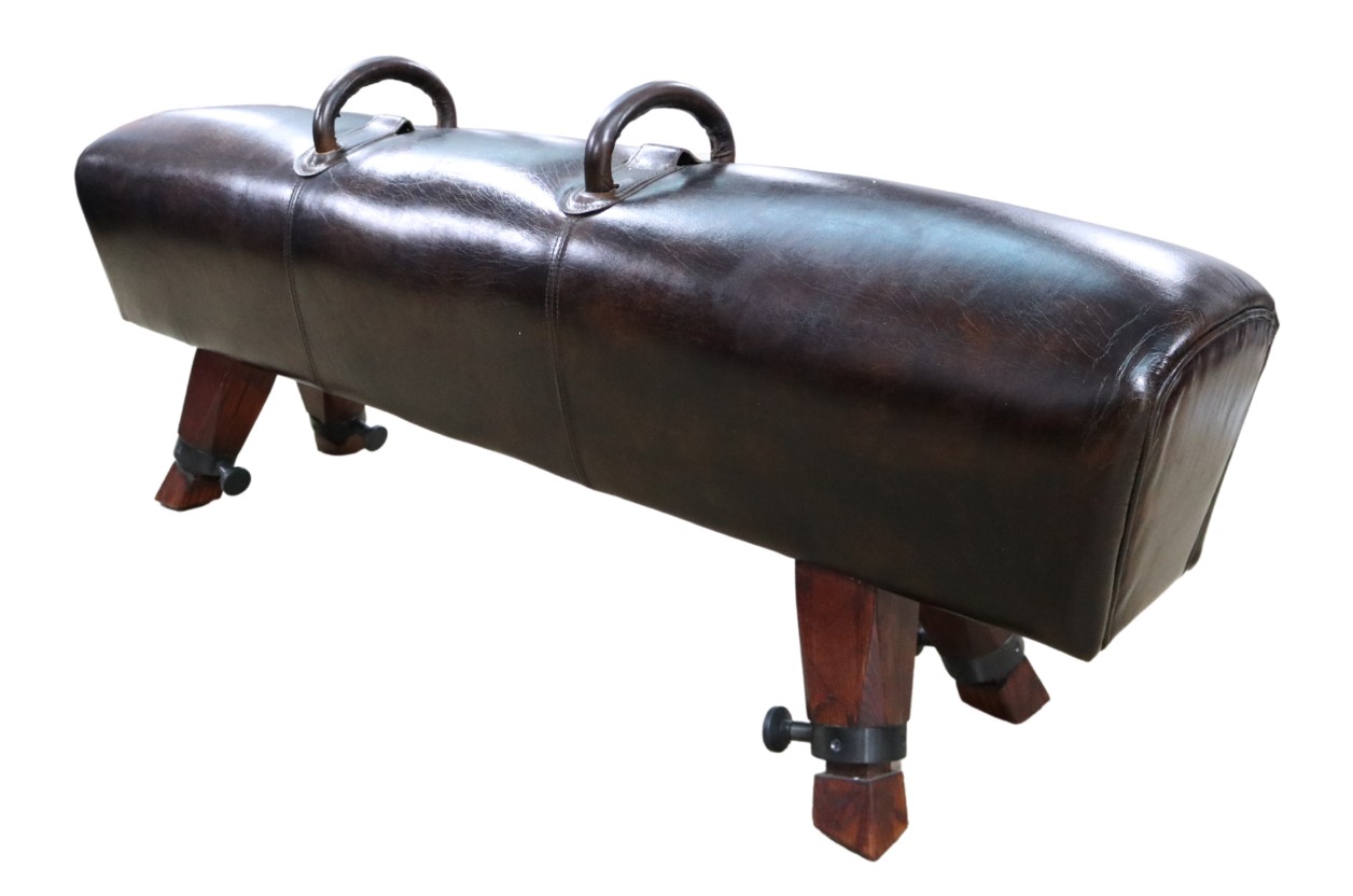 Product photograph of Vintage Gym Horse Rebel Bench Long Distressed Tobacco Brown Real Leather from Chesterfield Sofas