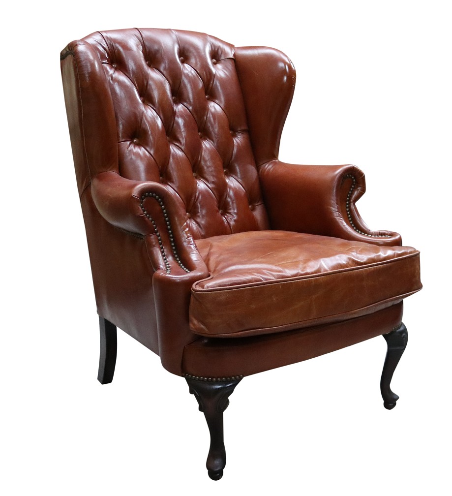 Product photograph of Vintage Handmade Adler Wing Chair Distressed Tan Real Leather from Chesterfield Sofas