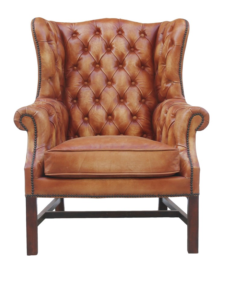 Product photograph of Vintage Handmade Buttoned Wing Chair Distressed Tan Real Leather from Chesterfield Sofas.