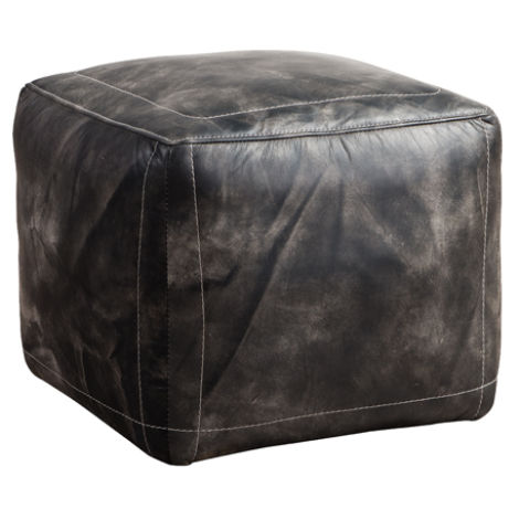 Product photograph of Vintage Handmade Footstool Pouffe Distressed Wash Black Real Leather from Chesterfield Sofas