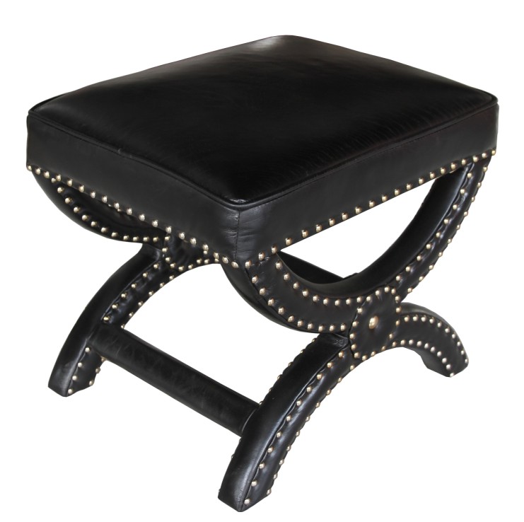 Product photograph of Vintage Handmade X Base Foostool Disressed Black Real Leather from Chesterfield Sofas