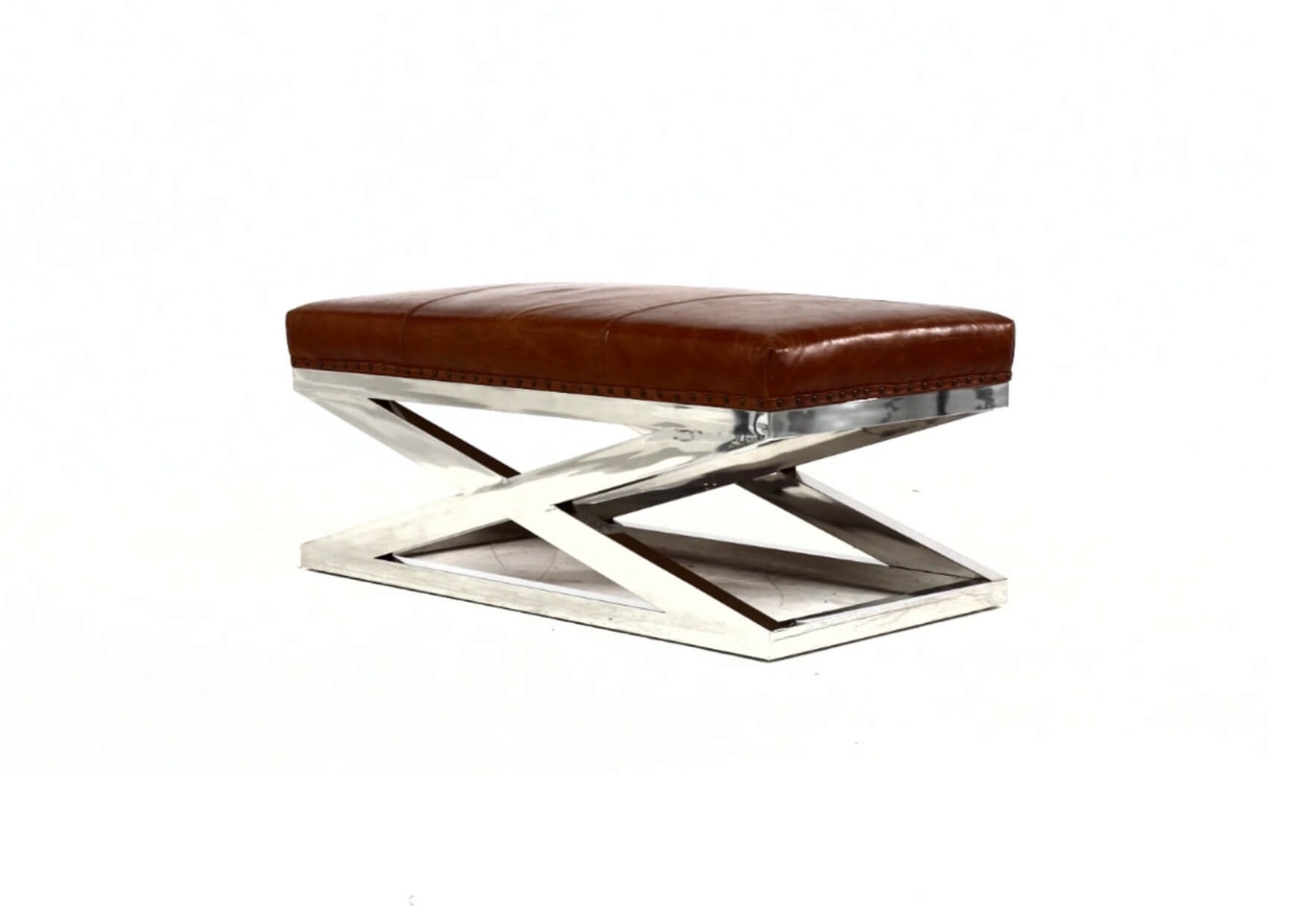 Product photograph of Vintage Criss Cross Footstool Brown Real Leather With Metal from Chesterfield Sofas.