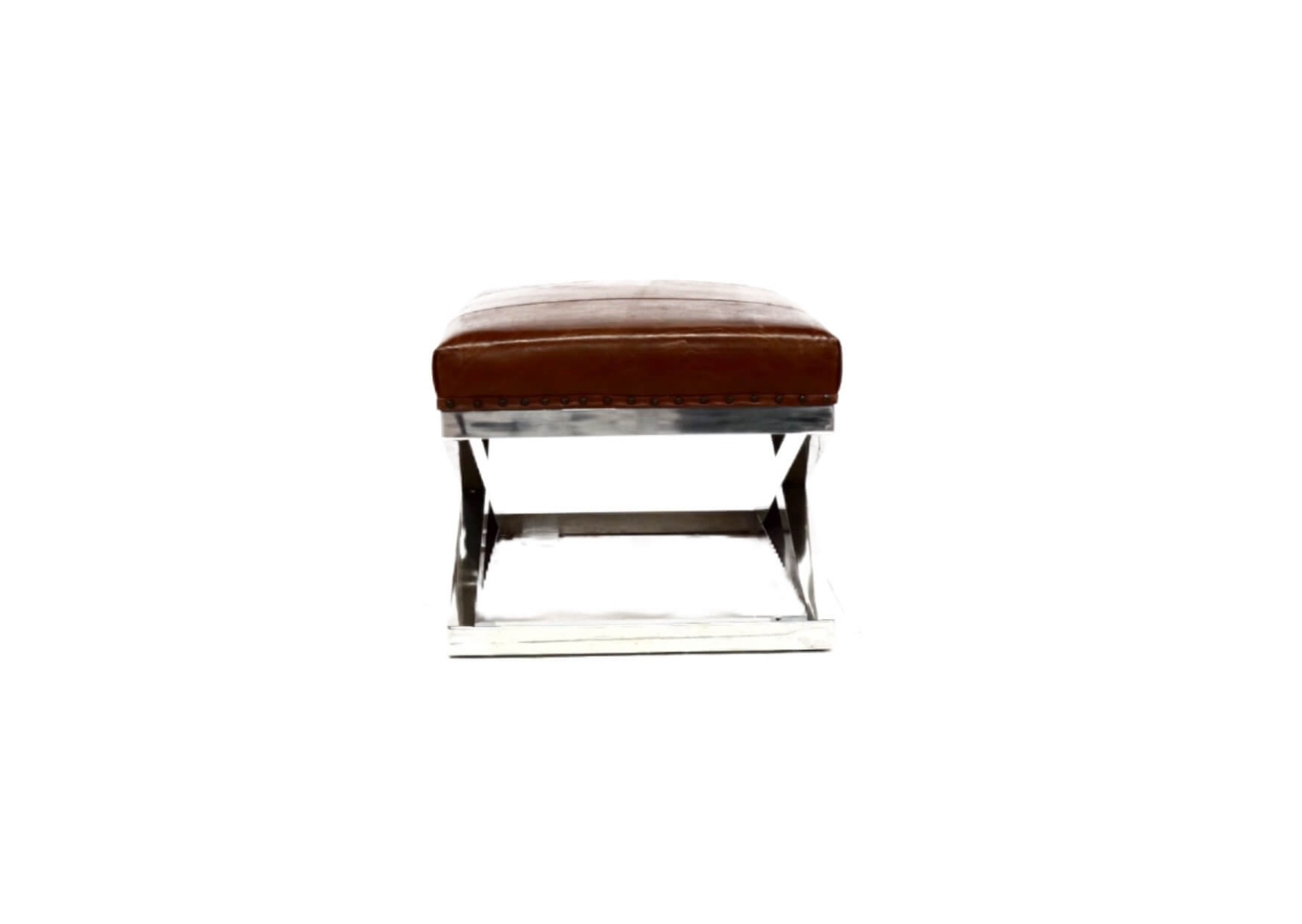 Product photograph of Vintage Criss Cross Footstool Brown Real Leather With Metal from Chesterfield Sofas.