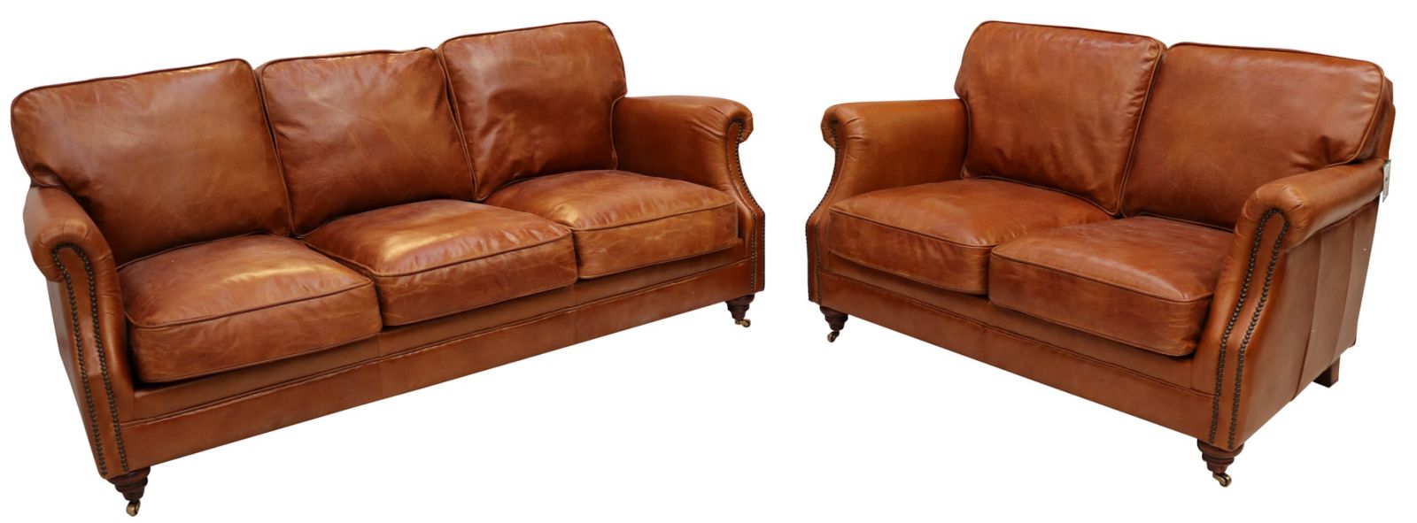 Product photograph of Vintage Luxury 3 2 Seater Settee Distressed Tan Real Leather Sofa Suite from Chesterfield Sofas