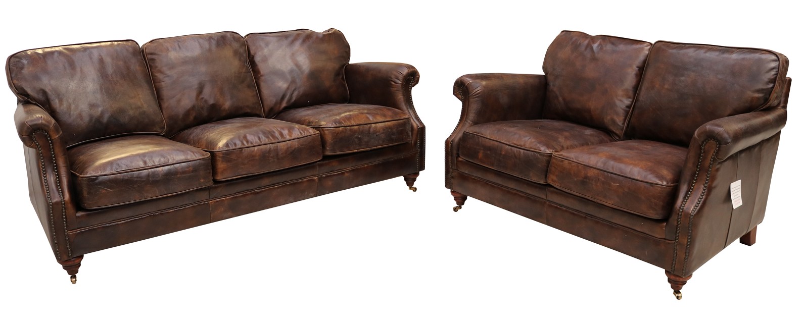 Product photograph of Vintage Luxury 3 2 Seater Settee Distressed Tobacco Brown Real Leather Sofa Suite from Chesterfield Sofas