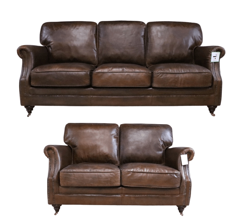 Product photograph of Vintage Luxury 3 2 Seater Settee Sofa Suite Distressed Brown Real Leather from Chesterfield Sofas